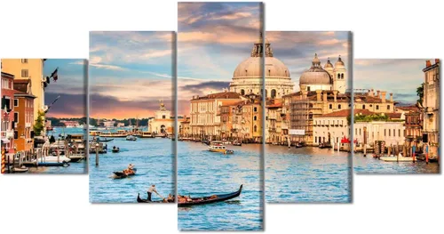 Vista 26 de TUMOVO 5 piezas de arte en lienzo para pared, hermoso castillo de piedra de cisne con paisajes naturales de selva al atardecer, paisajes naturales
