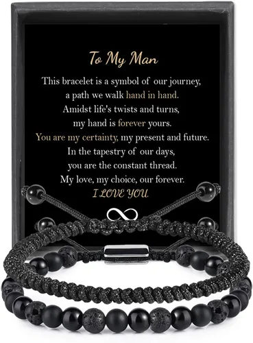 Vista 12 de Pulseras de cuentas negras para hombres y niños: 0.236 in de obsidiana ónix cuentas de lava para hombre conjunto de pulseras para hombre - Genial