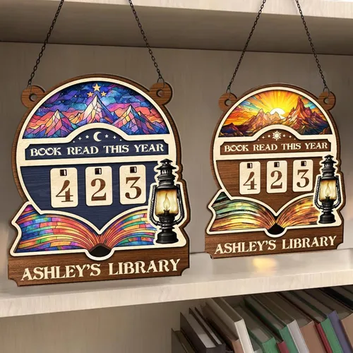 Vista 20 de Rastreador de Lectura de Libros Personalizado, Contador de Libros Leídos Este Año, Decoración de Biblioteca, Letrero de Seguimiento de Libros