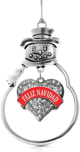 Vista 201 de Inspired Silver - Big Sis - Adorno de Navidad plateado - Adorno de árbol de Navidad con dije de corazón con circonita cúbica - Decoración colgante