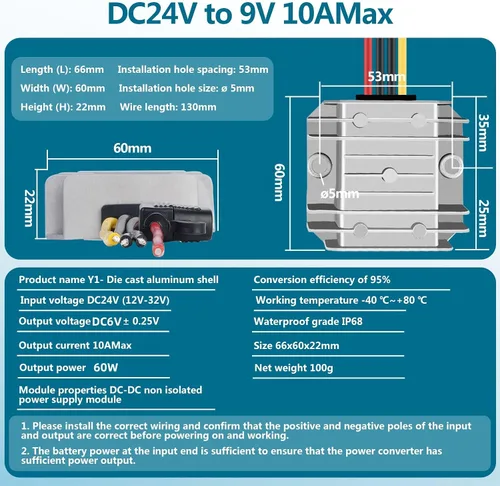 Vista 7 de Convertidor reductor DC-DC 6V 10A 60W 12V 24V a 6V Convertidor de transformador de potencia con fusible, regulador de voltaje impermeable..