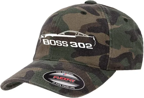 Vista 13 de 2012 2013 Ford Boss 302 Mustang Classic Car Outline Design Flexfit 6277 Gorra de béisbol atlética cabida Negro