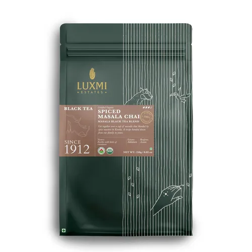 Vista 10 de Luxmi Estates Assam Gold Chai 100 gm Colección Signature India Té CTC Colección de té negro Antioxidantes Té Assam Valley Cardamomo