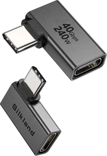 Vista 8 de Silkland - Adaptador de ángulo recto USB C de 40 Gbps de 90 grados, 2 unidades, 240 W USB4 Extensor macho a hembra, 8K @60Hz, Thunderbolt 4/3