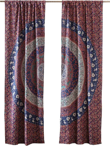 Vista 15 de Popular Handicrafts - Paneles de cortina estilo Indio Hippie Bohemio Hermosa Mandala Multicolor Azul Pavo Real