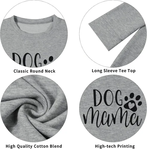Vista 4 de ALLTB Sudadera para mamá de perro para mujer camiseta de perro y mamá suéter de manga larga con estampado de letras