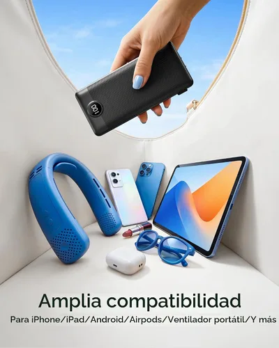 Vista 4 de VEGER Cargador portátil para iPhone con cables integrados y enchufe de pared, batería externa de carga rápida de 10,000 mAh delgada con USB C