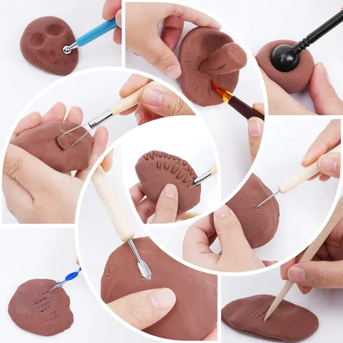 Vista 6 de Yagugu Herramientas de Arcilla para Cerámica para Adultos, 45 piezas de kit de suministros de herramientas de tallado de cerámica básica de madera