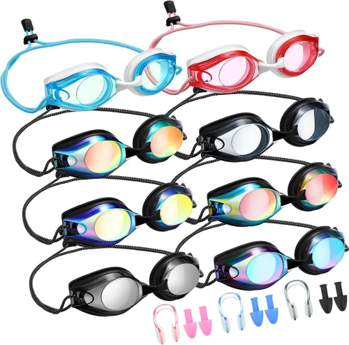 Vista 3 de Konohan Paquete de 8 gafas de natación sin fugas para adultos, protección UV, gafas de piscina con clip para la nariz