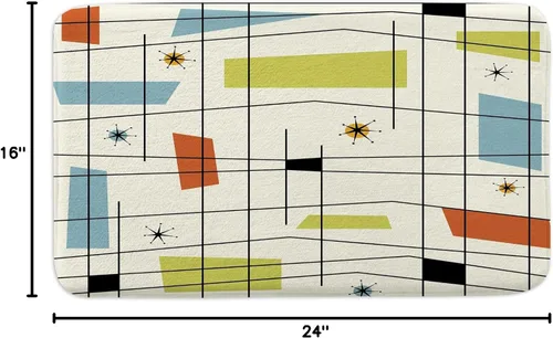 Vista 2 de Alfombra de baño de mediados de siglo, alfombra de baño estética abstracta geométrica de mediados de siglo, color verde azulado, retro, cuadrícula