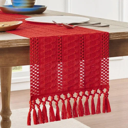 Vista 12 de ZeeMart Camino de mesa bohemio estilo macramé, 12 x 36 pulgadas, color Negro