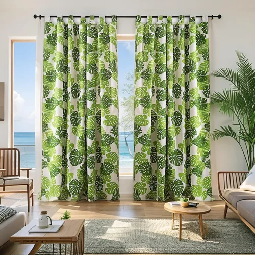 Vista 10 de BROSHAN Cortinas blancas y verdes para dormitorio, cortinas de ventana de hojas de plantas tropicales, 2 paneles de 78 pulgadas de largo, cortinas