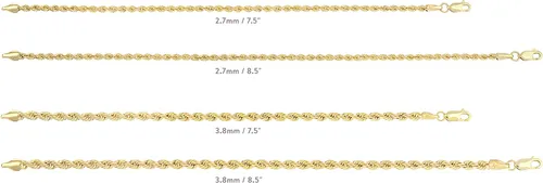 Vista 6 de Jewelry Atelier Colección de pulseras de cadena rellenas de oro Pulseras de cadena de cuerda rellenas de oro amarillo macizo de 14 quilates