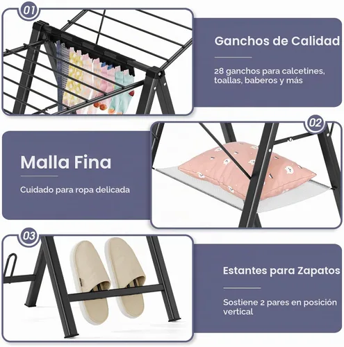 Vista 4 de APEXCHASER Tendedero plegable de ropa, estante de secado de ropa de metal plegable, estante de ropa ultra delgado para suéter, sostén, toalla