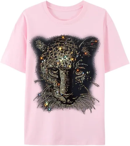 Vista 41 de HZCX FASHION Camiseta con strass brillante para Hombres y Mujeres, manga corta, con pedrería, para festivales de rock, con gemas, de algodón