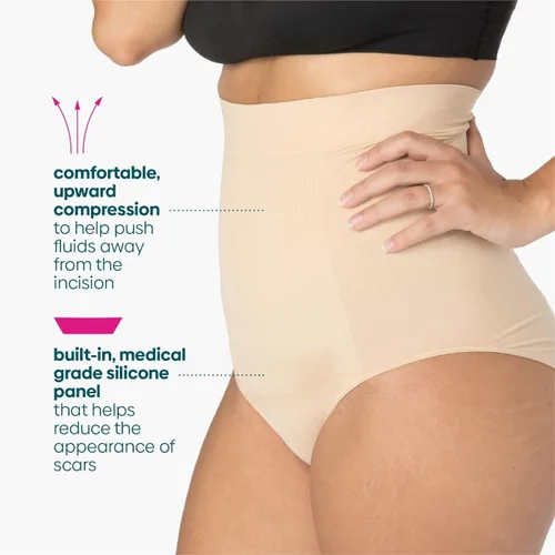 Vista 4 de UpSpring Ropa interior posparto de cintura alta con control de abdomen para mujer, color nude/negro, talla S-XX grande