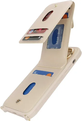 Vista 5 de Funda para iPhone 12 con tarjetero para mujer, para iPhone 12 Pro, funda para teléfono con correa, ranuras para tarjetas de crédito, bandolera