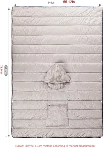 Vista 5 de Gaorui Poncho Abrigo Exterior Camping Calor Pequeña Manta de Edredón Resistente al Agua Saco de Dormir Capa Manto, Azul, 79 x 55 pulg.