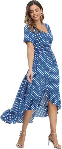 Vista 4 de Vestido largo bohemio de manga corta con cuello en V para mujer, con cintura elástica