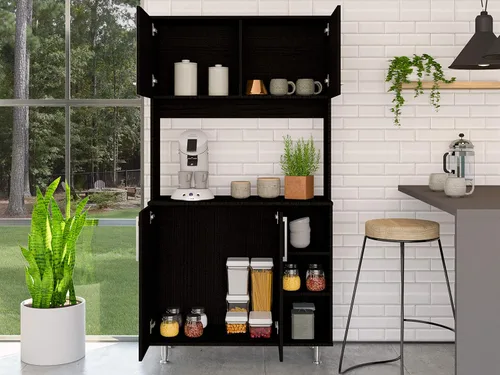 Vista 3 de Malta Kitchen - Armario de doble puerta, 4 patas, 3 estantes, color negro Wengue negro