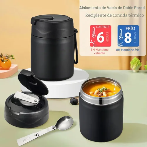 Vista 3 de Lonchera Bento para niños con termo de sopa de 17 onzas, botella de agua aislada y bolsa de almuerzo aislada, a prueba de fugas, contenedor