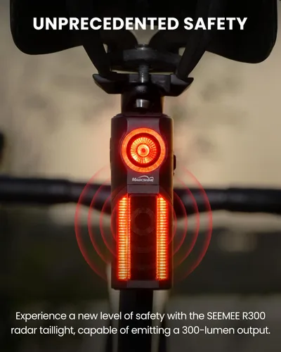 Vista 3 de MagicShine SEEMEE R300 - Luz trasera de radar para bicicleta con detección inteligente de visión trasera, gran angular de 270 ° que aumenta