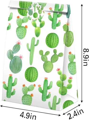Vista 3 de BonBeeDesign Bolsas de dulces de cactus, paquete de 24 bolsas de golosinas de cactus con calcomanías para decoraciones de fiestas de cumpleaños