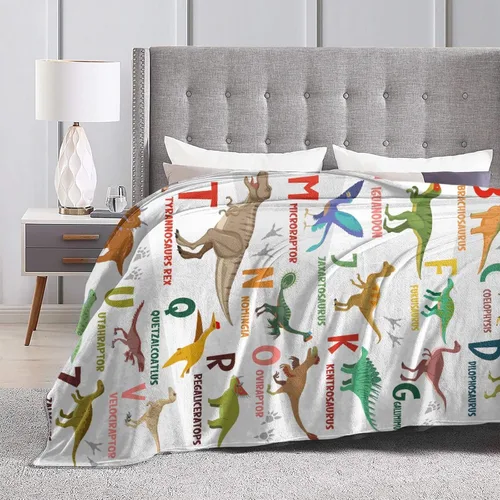 Vista 5 de Manta del alfabeto de dinosaurio, manta de dinosaurio para niños y niñas, franela suave y acogedora, ligera y cálida, 30 x 40 pulgadas para bebés