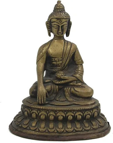 Vista 6 de DharmaObjects Buda tibetano meditador de latón acabado antiguo (Buda bendición)