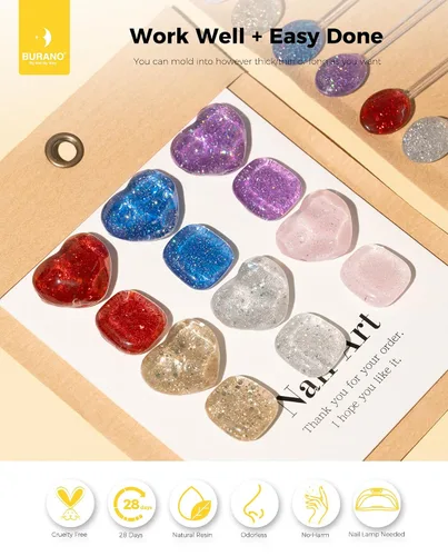 Vista 3 de BURANO - Kit de uñas de gel con extensión de poliacrilato, set de gel constructor de uñas de poliacrilato de 6 colores para principiantes
