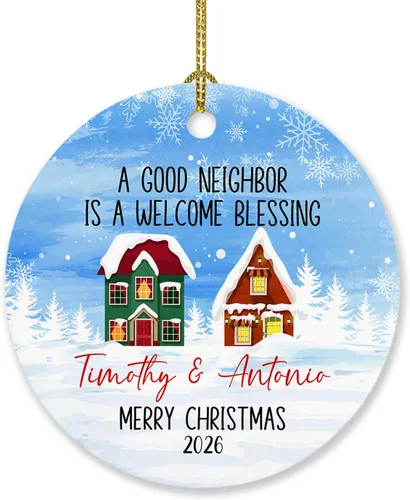 Vista 8 de Adorno personalizado de buen vecino con nombres y texto personalizados, adornos de tesoro de A Good Neighbor is A Found, adornos de Navidad 2024