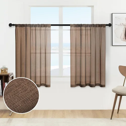 Vista 26 de MRTREES Cortinas transparentes de Aqua Blue, para cocina, de 36 pulgadas de longitud, cortinas transparentes de gasa con filtro de luz, cortinas