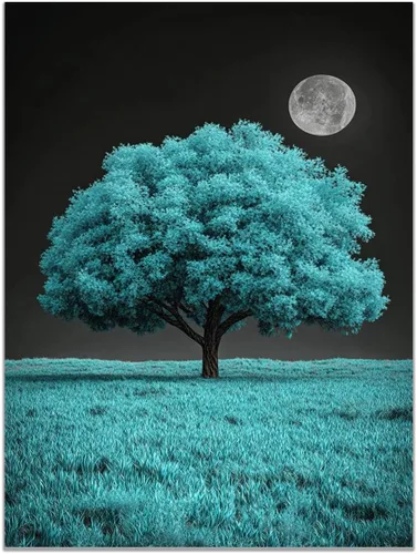 Vista 16 de VOCBAN Tree of Life Wall Art The Picture Artwork Canvas Prints Tree Pictures Poster Retro Artwork for Bedroom Living Room Home Decoration(blue blue