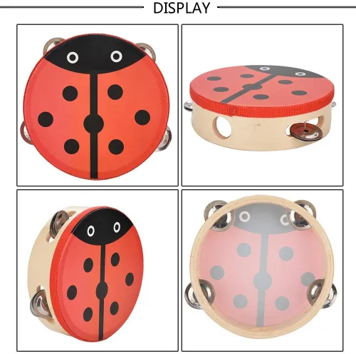 Vista 5 de Tambor de percusión de mano de madera de 5.9 in para niños, regalos de canciones de baile (1#)
