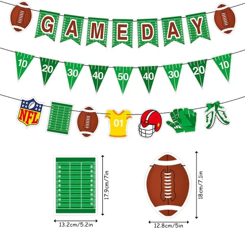 Vista 2 de 3 piezas de banderines con temática de rugby y fútbol americano, guirnalda para decoración de fiestas temáticas deportivas, suministros de decoración