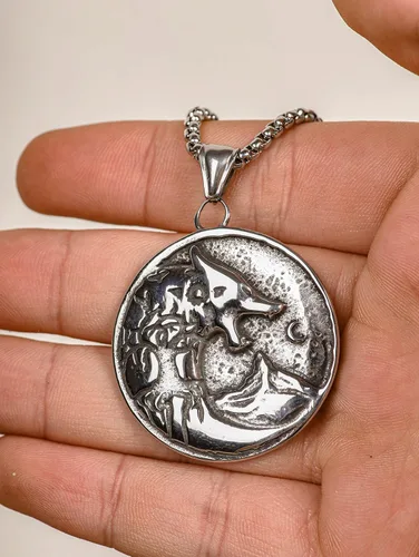 Vista 4 de HAQUIL Fenrir Wolf Necklace, Norse Wolf Fenrir Ragnarok Pendant,Viking Jewelry Gift for Men and Women