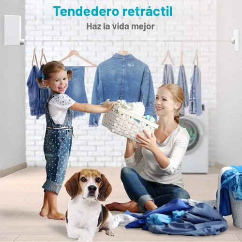 Vista 5 de Tendedero retráctil Línea de ropa para interiores y exteriores Línea de secado de ropa resistente Estante de secado de ropa montado
