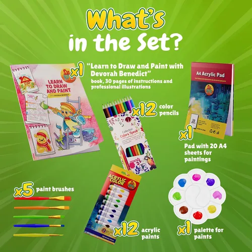Vista 2 de BFB - Juego de pintura para niños con folleto de aprender a dibujar, 32 piezas de suministros de pintura, kit de pintura para niños, kit de pintura