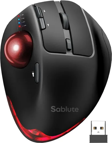 Vista 9 de MAM1 Pro - Ratón inalámbrico de Trackball, ergonómico Bluetooth recargable, mouse de pulgar retroiluminado con 5 niveles DPI, ángulo ajustable