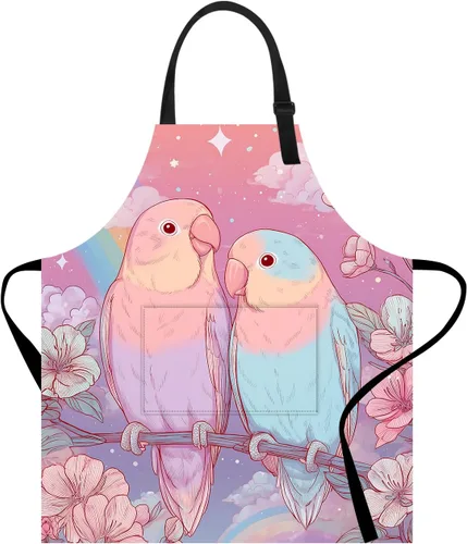 Vista 28 de Delantal divertido con bolsillo para mujeres y hombres, delantal de cocina ajustable para barbacoa y horneado con lindos animales y flores