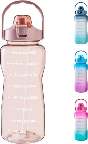 Vista 8 de EYQ Botella de agua potable gratuita sin fugas de 64 oz/128 oz con marcador de tiempo motivacional sin BPA para fitness, gimnasio y deportes al aire