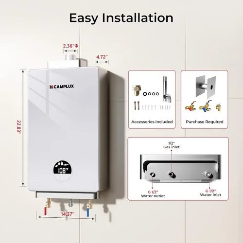 Vista 8 de CAMPLUX - Calentador de agua sin tanque de propano de 82,000 BTU, sistema de agua caliente instantánea de 3.18 GPM para toda la casa, uso de 2 a 3