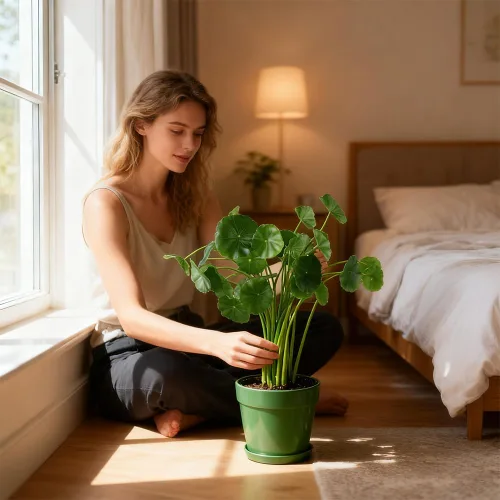 Vista 6 de 3 piezas de hojas de loto artificiales, plantas de loto falsas con hojas de hierba de centavo simulada, tallos de vegetación sintética para jarrón