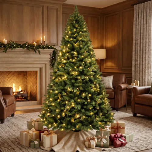 Vista 10 de Árbol de Navidad artificial con bisagras preiluminado flocado de Árbol flocado básico
