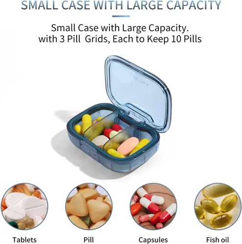 Vista 5 de Pastillero de 3 compartimentos, caja a prueba de humedad, organizador de pastillas para viajes, pastillero portátil diario para medicinas