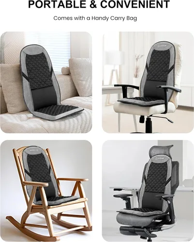 Vista 8 de COMFIER - Masajeador de espalda con calor, almohadilla para silla de masaje, cojín de asiento de masaje con soporte lumbar ajustable, masaje