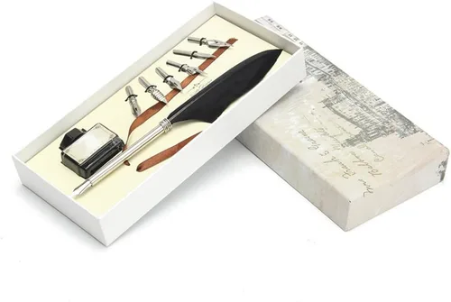 Vista 7 de Calligraphy Pen Set- Feather Quill Pen Set Antique Dip Feather Pen Calligraphy Writing with 6 PCS Nibs and Ink (RED) (Black)