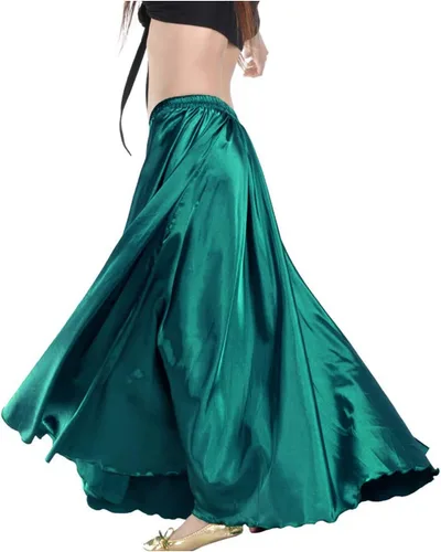 Vista 33 de Indian Trendy Falda de satén para mujer, de círculo completo, para danza del vientre tribal, con movimiento de Halloween Negro