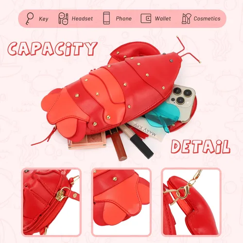 Vista 3 de Monedero de elefante de tiburón y ballena de langosta, monedero novedoso, monedero único para mujer, divertido bolso de peluche 3D cruzado para mujer