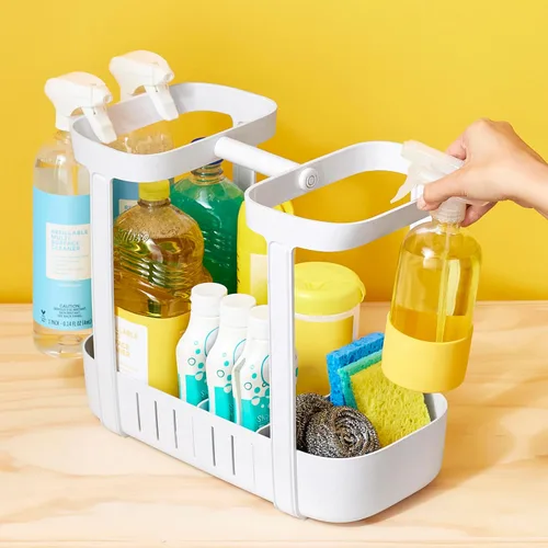 Vista 7 de YouCopia SinkSuite - Organizador de limpieza para debajo del fregadero, organizador de suministros de limpieza ajustable de 2 niveles